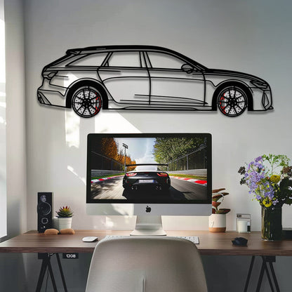 Audi RS6 Avant Metal Car Wall Art with Rotating Wheels - Super Wagon Silhouette Decor - Interactive Automotive Wall Art - KAFMEKA098 - Tampa Home & Garden Store