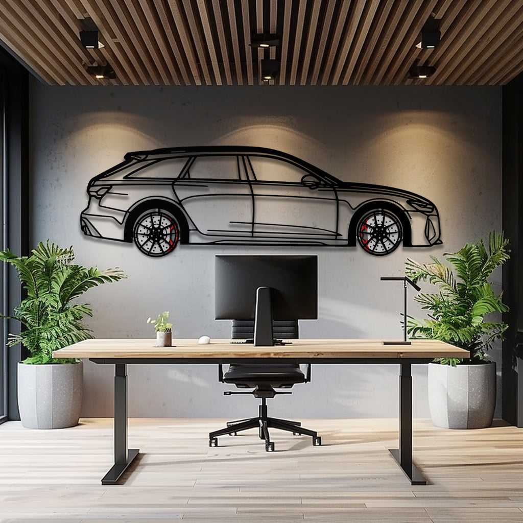 Audi RS6 Avant Metal Car Wall Art with Rotating Wheels - Super Wagon Silhouette Decor - Interactive Automotive Wall Art - KAFMEKA098 - Tampa Home & Garden Store