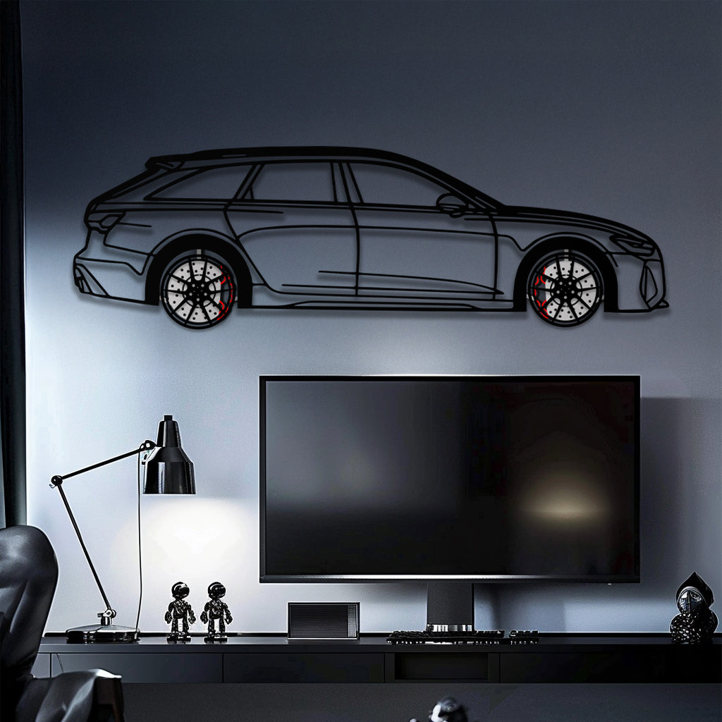 Audi RS6 Avant Metal Car Wall Art with Rotating Wheels - Super Wagon Silhouette Decor - Interactive Automotive Wall Art - KAFMEKA098 - Tampa Home & Garden Store