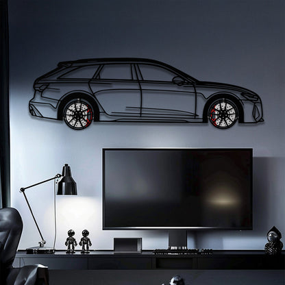 Audi RS6 Avant Metal Car Wall Art with Rotating Wheels - Super Wagon Silhouette Decor - Interactive Automotive Wall Art - KAFMEKA098 - Tampa Home & Garden Store