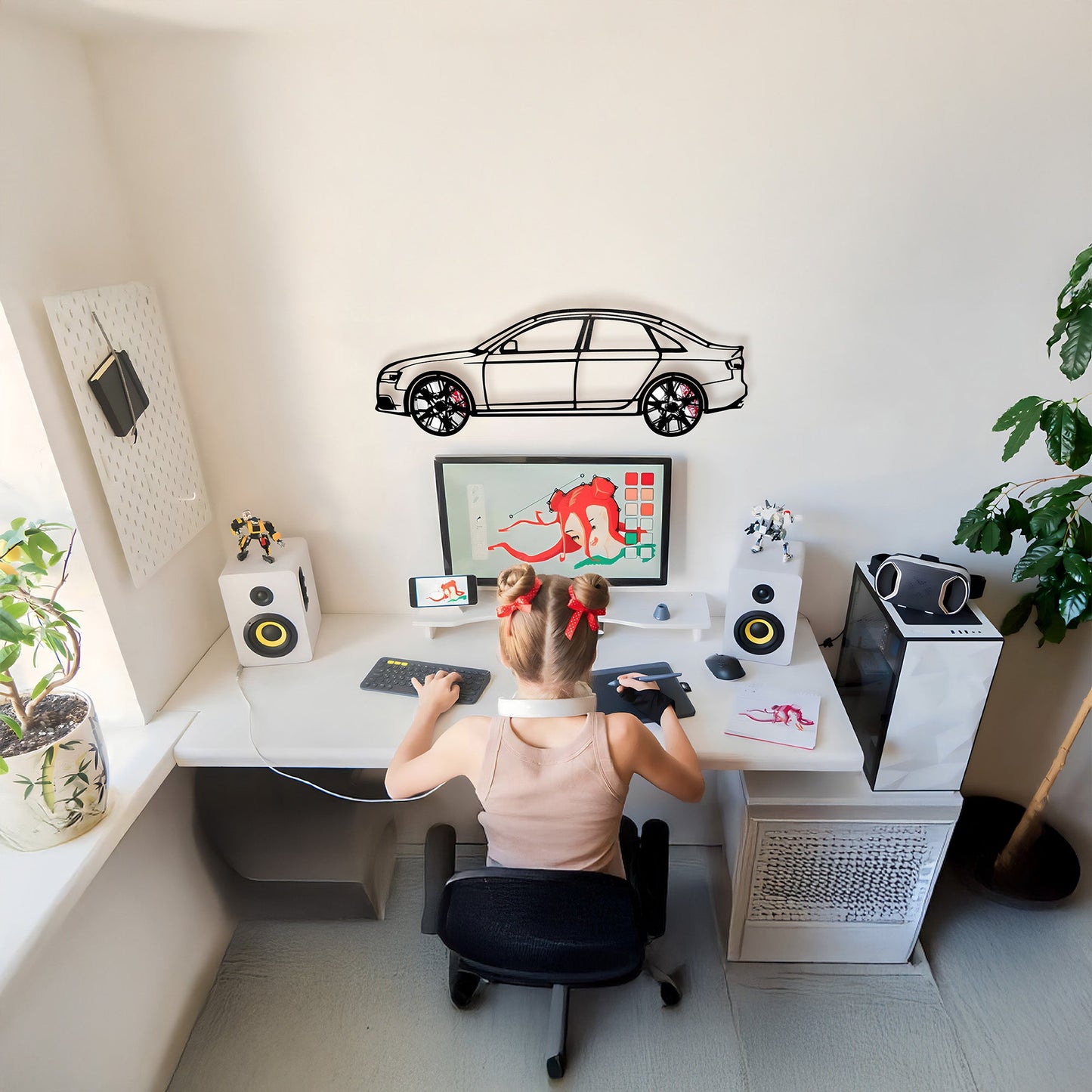 Audi S4 Wall Art – Steel Silhouette with Spinning Wheels -KAFMEKA011 - Tampa Home & Garden Store