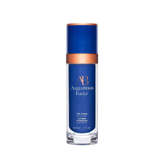 Augustinus Bader The Cream facial moisturizer bottle, blue glass with copper cap, Nava Beauty on Tampa Home & Garden Store