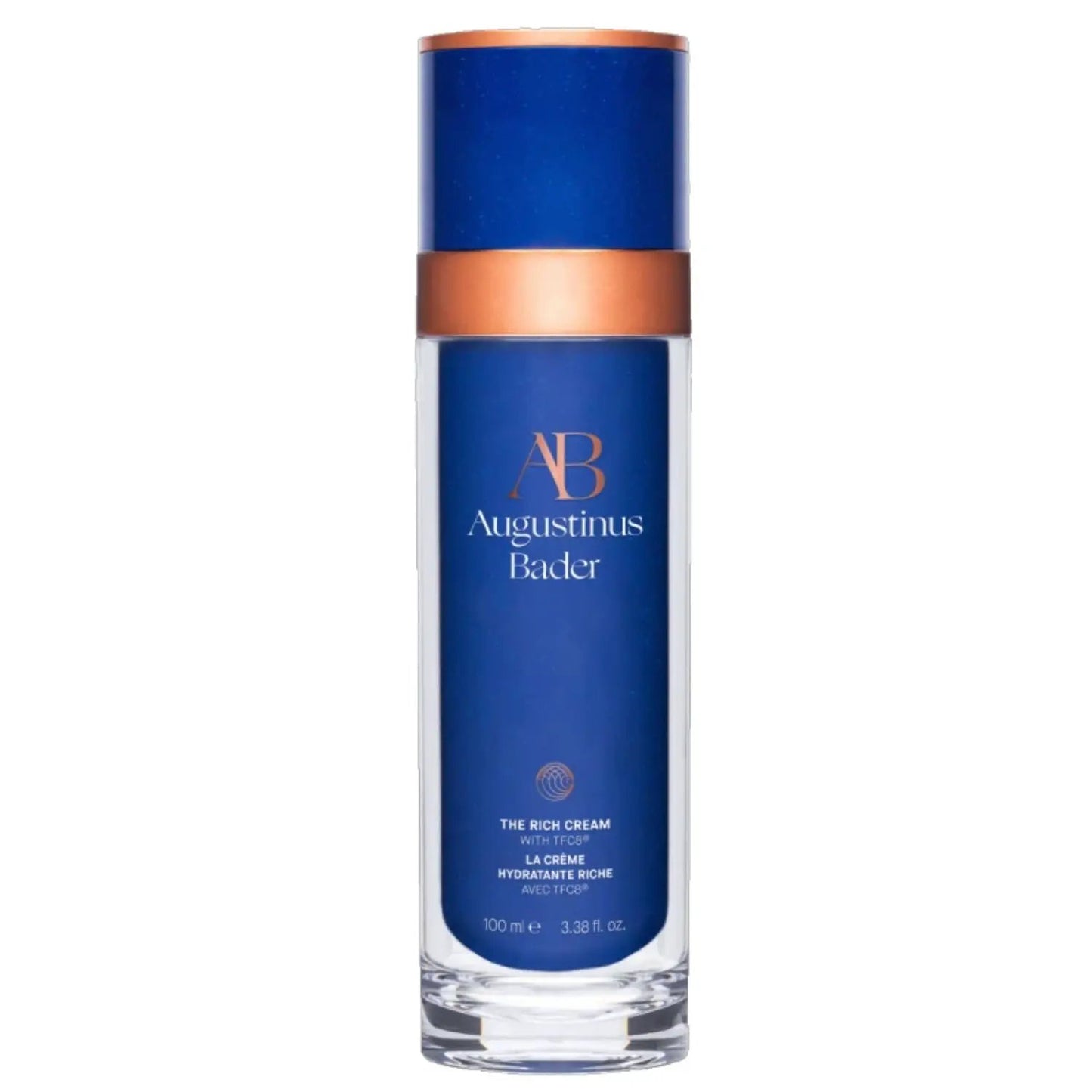 Augustinus Bader The Rich Cream facial moisturizer bottle in cobalt blue with copper cap on Tampa Home & Garden Store