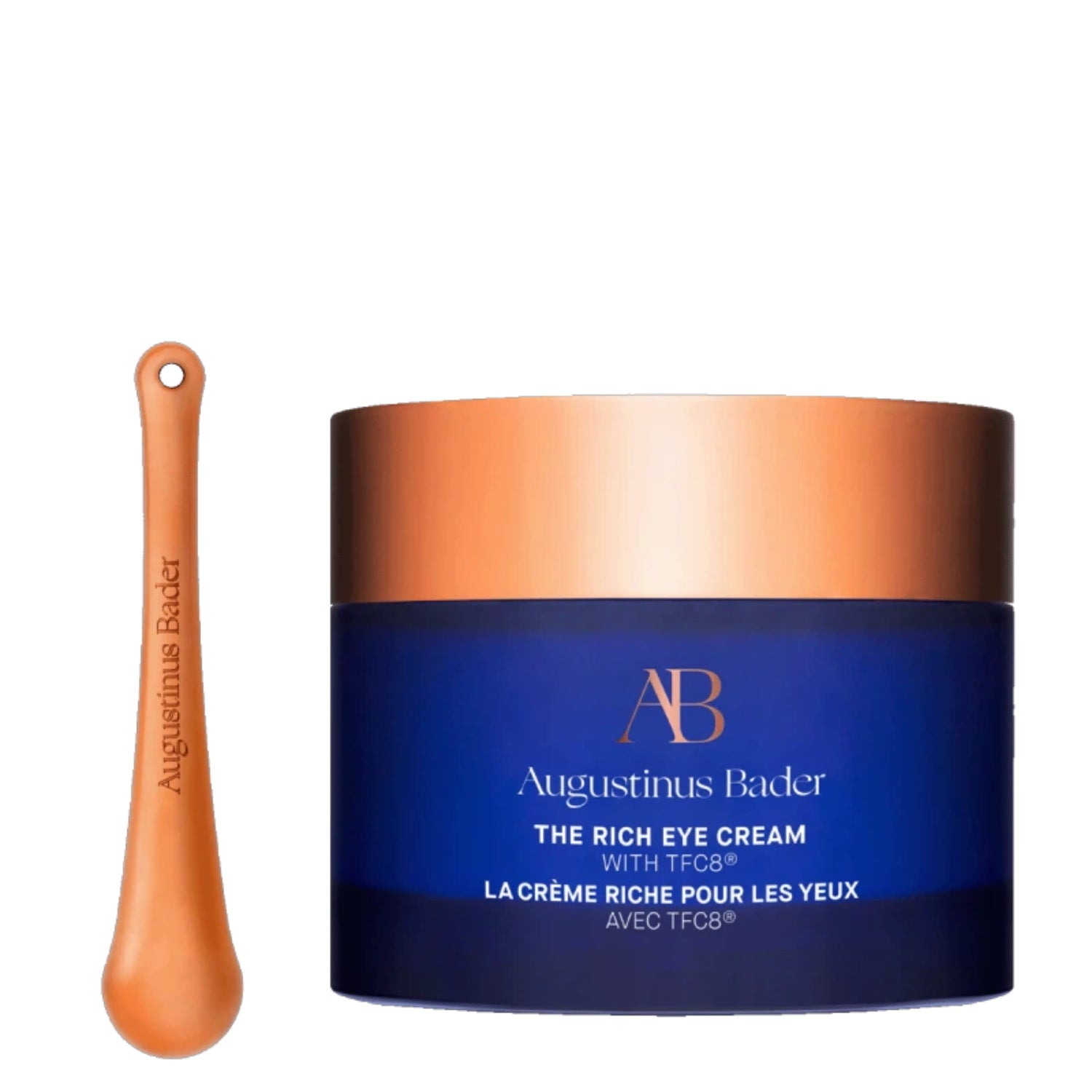 Augustinus Bader The Rich Eye Cream blue jar with copper lid and orange applicator dropper on Tampa Home & Garden Store