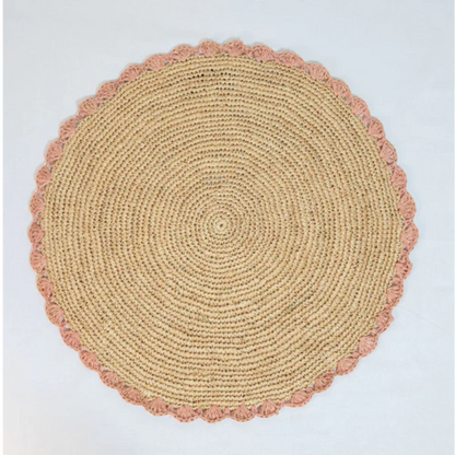 Aura Pink edge placemat, Woven raffia tabletop - Tampa Home & Garden Store