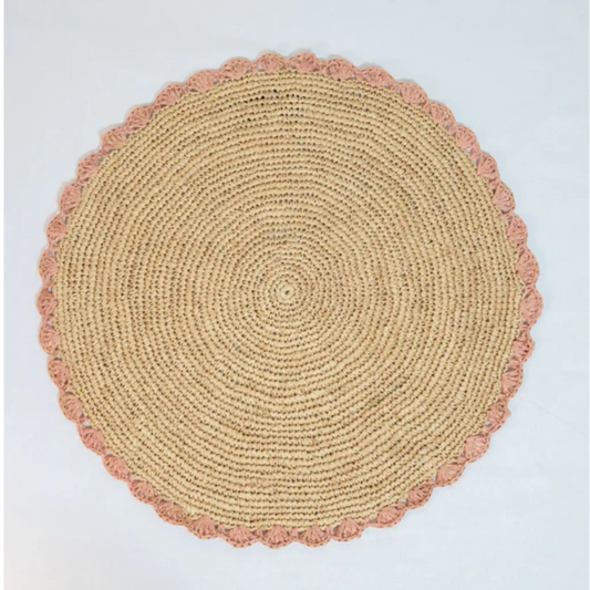 Aura Pink edge placemat, Woven raffia tabletop - Tampa Home & Garden Store