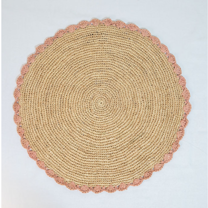 Aura Pink edge placemat, Woven raffia tabletop - Tampa Home & Garden Store