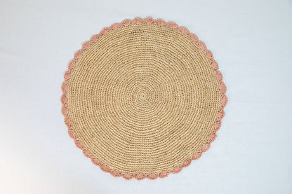 Aura Pink edge placemat, Woven raffia tabletop - Tampa Home & Garden Store