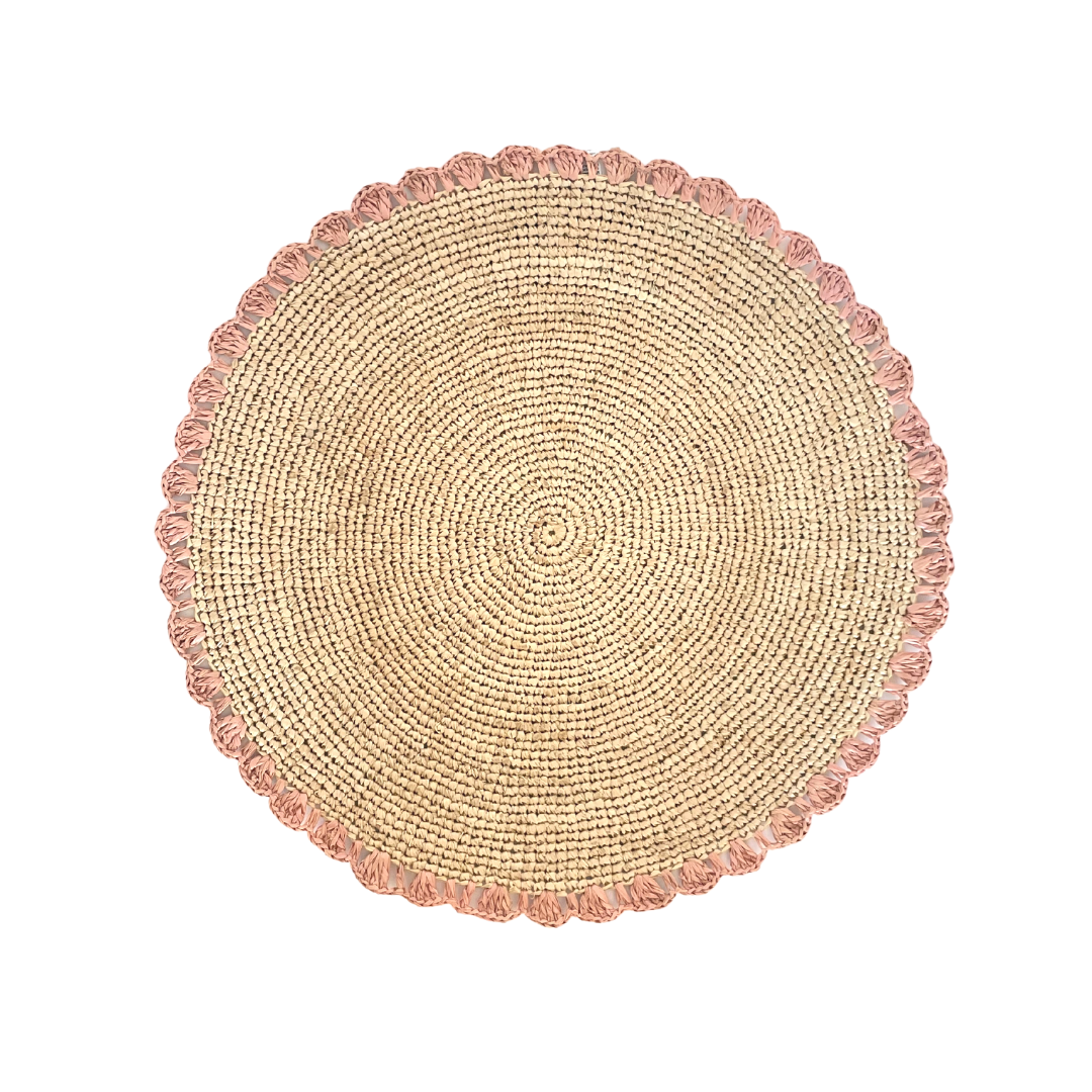 Aura Pink edge placemat, Woven raffia tabletop - Tampa Home & Garden Store