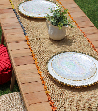 Aura Raffia table Runner, colorful edge tabletop - Tampa Home & Garden Store
