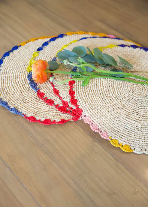 Aura raffia tabletop, colorful edge placemat - Tampa Home & Garden Store