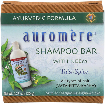 Auromère Ayurvedic Shampoo Bar – Tulsi-Spice | All-in-One Hair & Body Soap | Vegan, Zero-Waste, Neem & Herbal Formula (4.23 oz) - Tampa Home & Garden Store