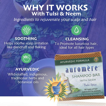 Auromère Ayurvedic Shampoo Bar – Tulsi-Spice | All-in-One Hair & Body Soap | Vegan, Zero-Waste, Neem & Herbal Formula (4.23 oz) - Tampa Home & Garden Store