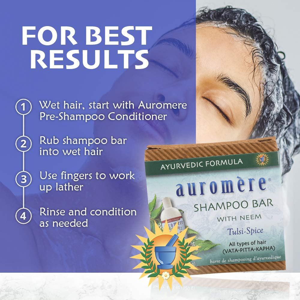 Auromère Ayurvedic Shampoo Bar – Tulsi-Spice | All-in-One Hair & Body Soap | Vegan, Zero-Waste, Neem & Herbal Formula (4.23 oz) - Tampa Home & Garden Store