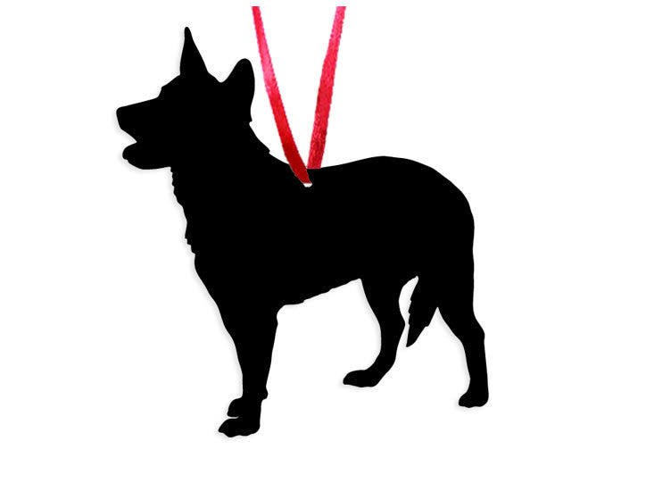 Black Australian Cattle Dog plant stake silhouette with red ribbon by Rustica Ornamentals on Tampa Home & Garden Store