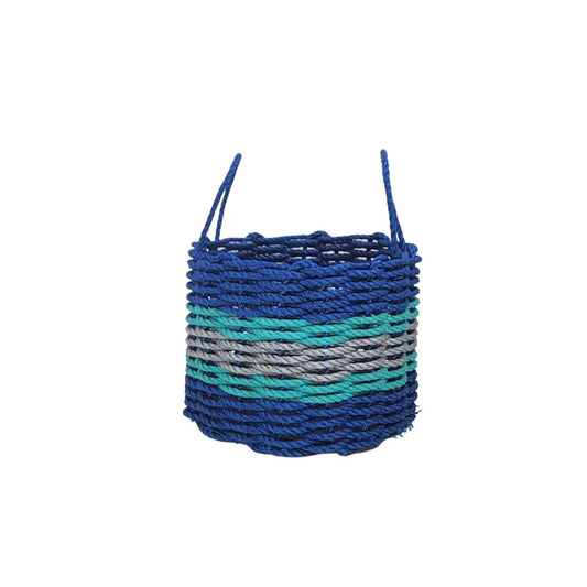 Authentic Maine Lobster Rope Storage Basket Blue and Light Gray with Teal Accents - Tampa Home & Garden Store