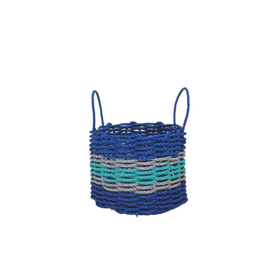Authentic Maine Lobster Rope Storage Basket Blue and Teal with light Gray Accents - Tampa Home & Garden Store