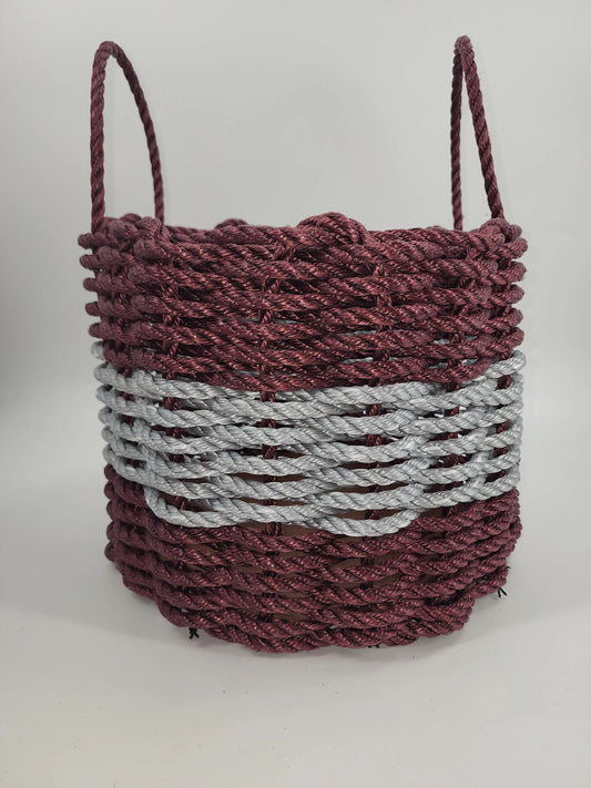 Authentic Maine Lobster Rope Storage Basket Burgundy and Light Gray - Tampa Home & Garden Store