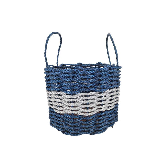 Authentic Maine Lobster Rope Storage Basket Navy Blue and Light Gray - Tampa Home & Garden Store