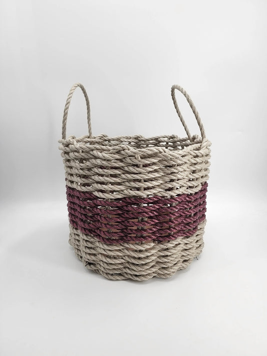Authentic Maine Lobster Rope Storage Basket Tan and Burgundy - Tampa Home & Garden Store