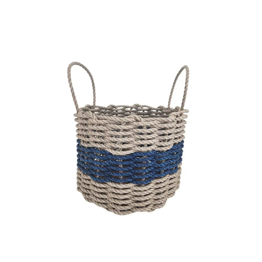 Authentic Maine Lobster Rope Storage Basket Tan and Navy Blue - Tampa Home & Garden Store