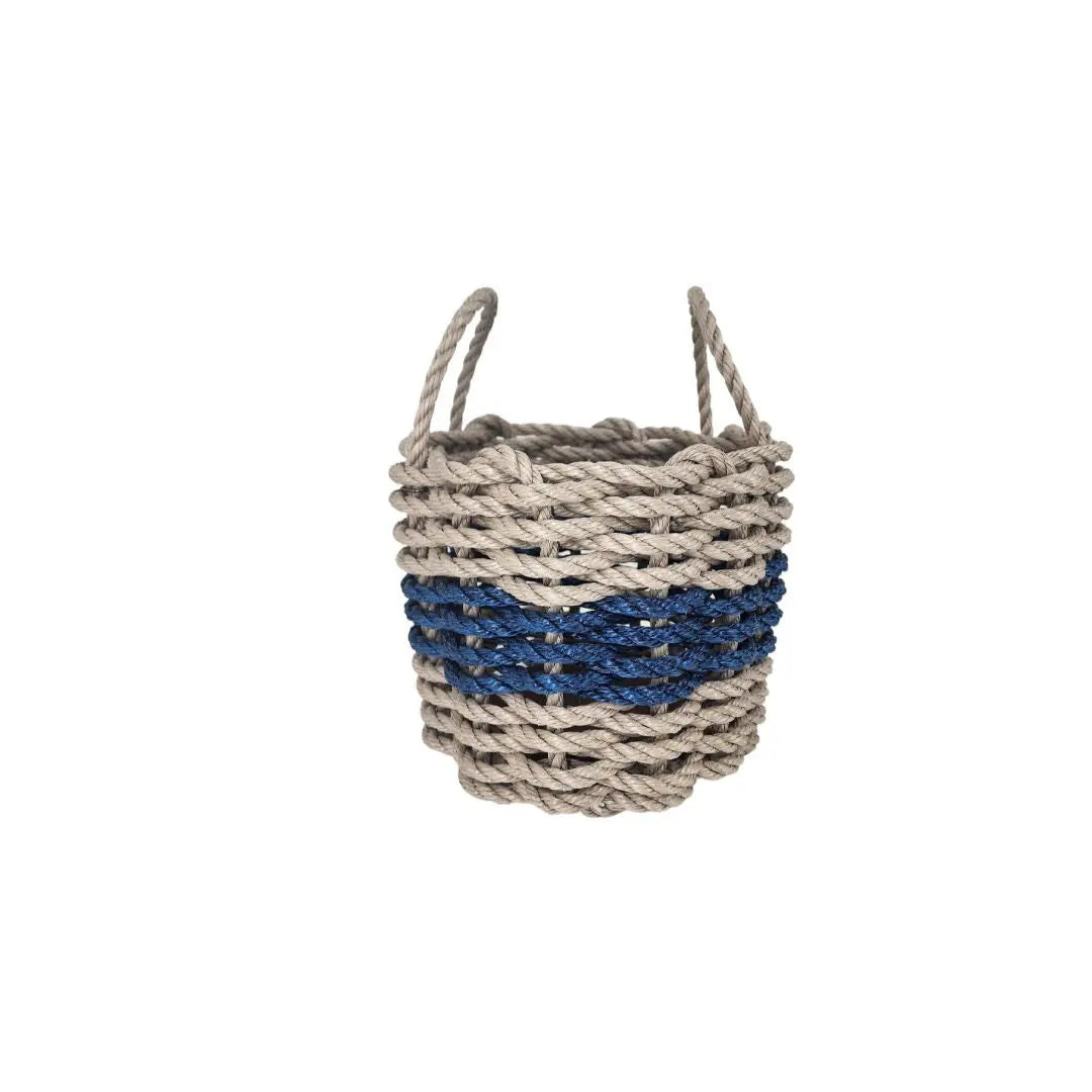 Cesta de Almacenamiento de Cuerda de Langosta de Maine Auténtica Color Tan y Azul Marino