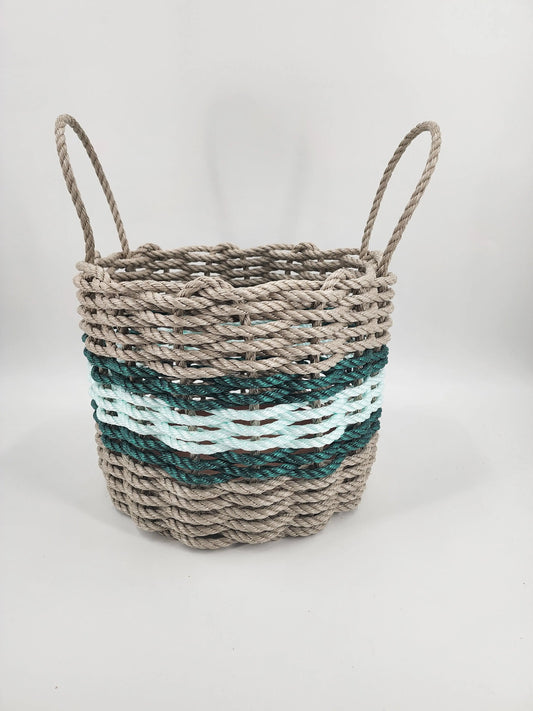 Authentic Maine Lobster Rope Storage Basket Tan and Seafoam, Accent color choice - Tampa Home & Garden Store