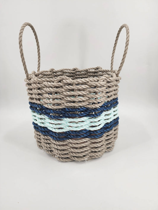 Authentic Maine Lobster Rope Storage Basket Tan and Seafoam, Accent color choice - Tampa Home & Garden Store