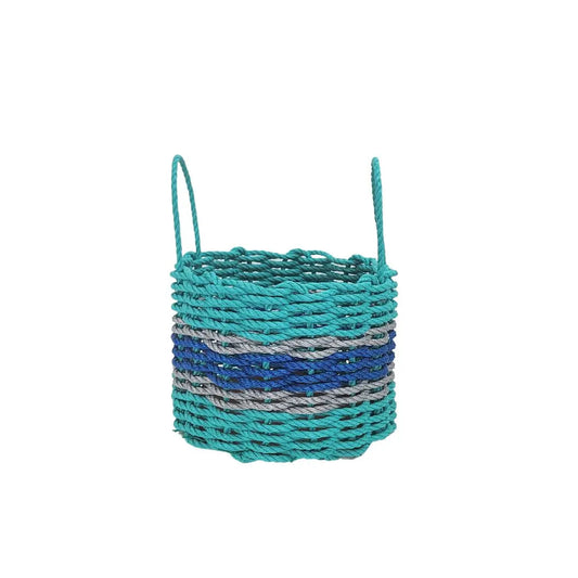 Authentic Maine Lobster Rope Storage Basket Teal and Blue with Light Gray Accents - Tampa Home & Garden Store