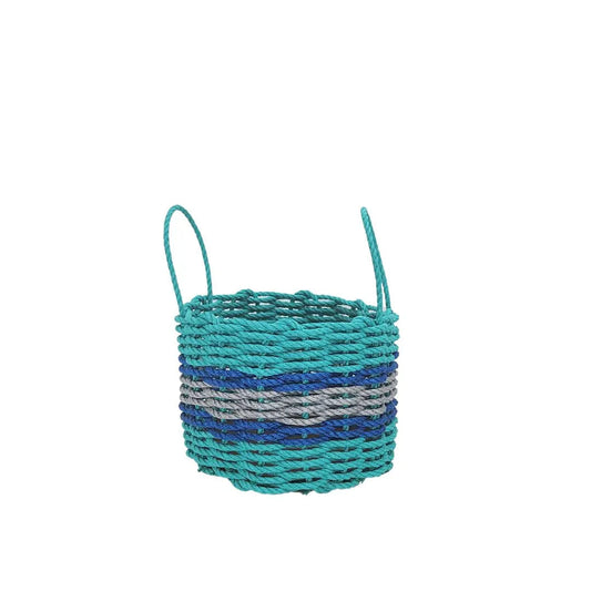 Authentic Maine Lobster Rope Storage Basket Teal and Light Gray with Blue Accents - Tampa Home & Garden Store