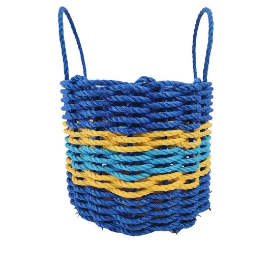 Authentic Maine Lobster Rope Storage Basket Two Tone Blue with yellow Accents - Tampa Home & Garden Store