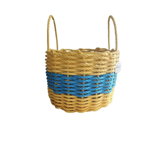 Authentic Maine Lobster Rope Storage Basket,  Yellow and Light Blue - Tampa Home & Garden Store