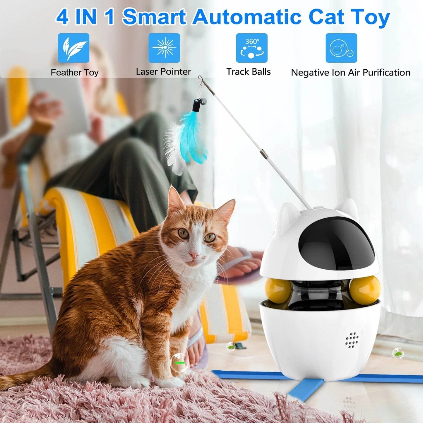 Automatic 3 in 1 Interactive Cat Toy with Laser and Feather for Indoor - Tampa Home & Garden Store
