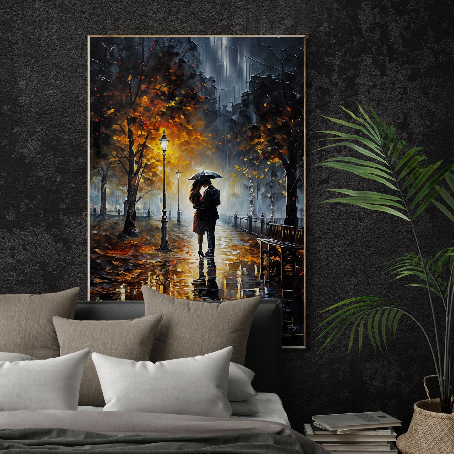 Canvas Print: Autumn Embrace by Tailored Canvases, autumn city scene with umbrella on Tampa Home & Garden Store