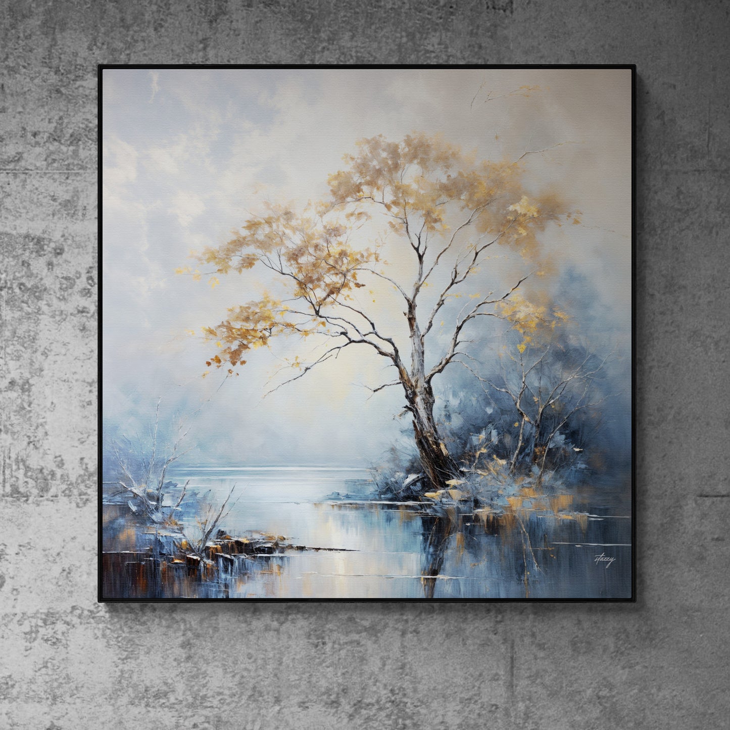 Canvas print Autumnal Reflection by Tailored Canvases tree by water with blue sky on Tampa Home & Garden Store
