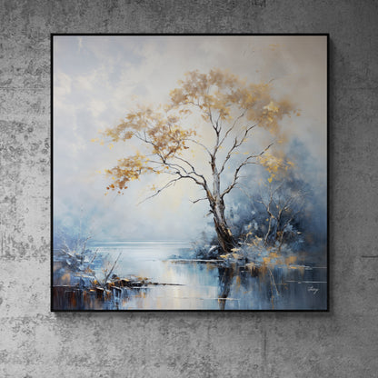 Canvas print Autumnal Reflection by Tailored Canvases tree by water with blue sky on Tampa Home & Garden Store