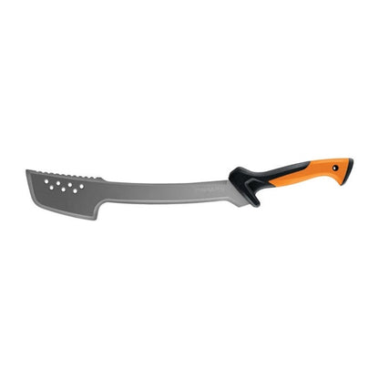 Fiskars 29in machete axe with gray curved blade and orange black ergonomic handle on Tampa Home & Garden Store