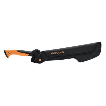Fiskars 29-inch machete axe with orange handle and black sheath on Tampa Home & Garden Store