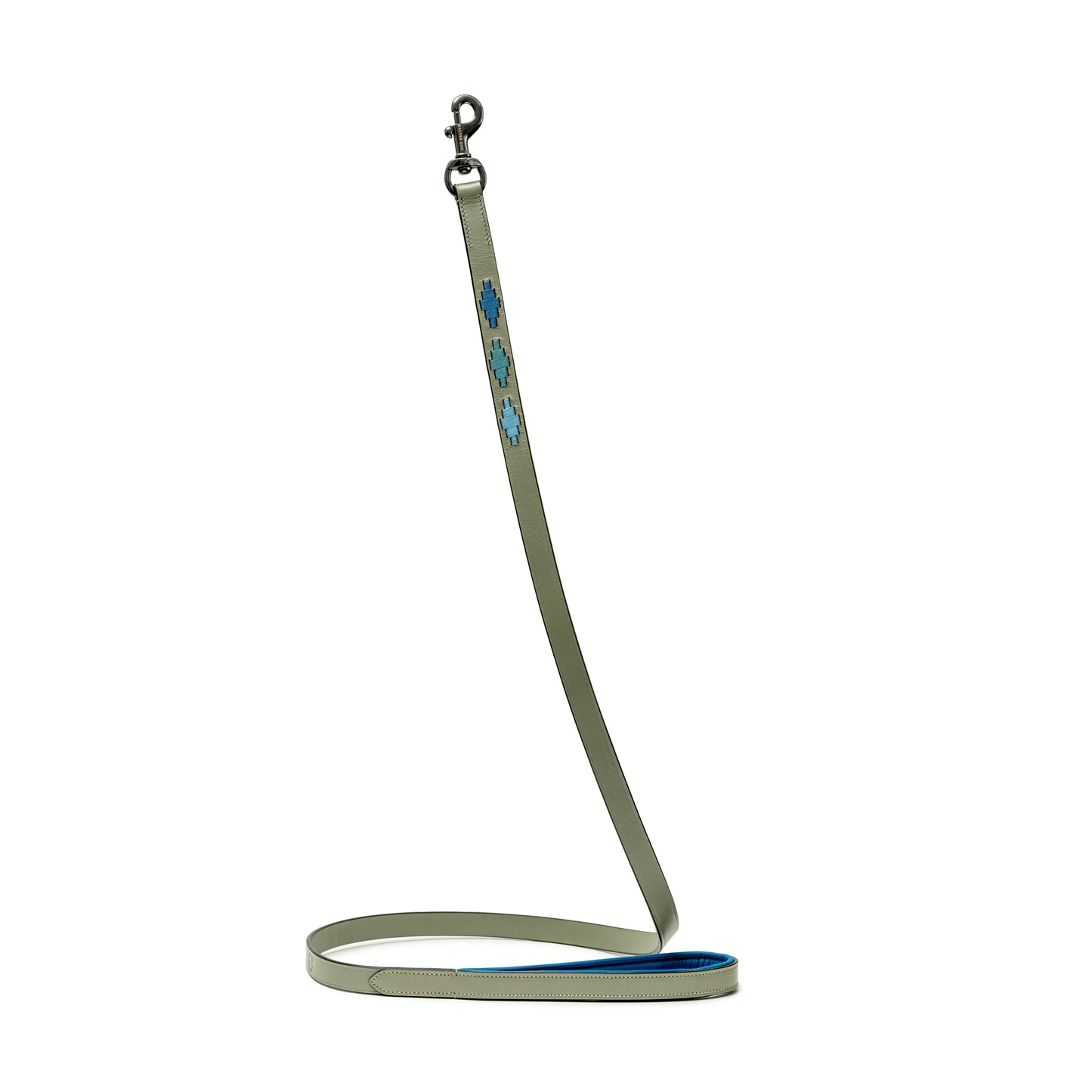 Azura Leather Dog Leash by Halter Ego; olive leather with blue interior, gunmetal clip on Tampa Home & Garden Store