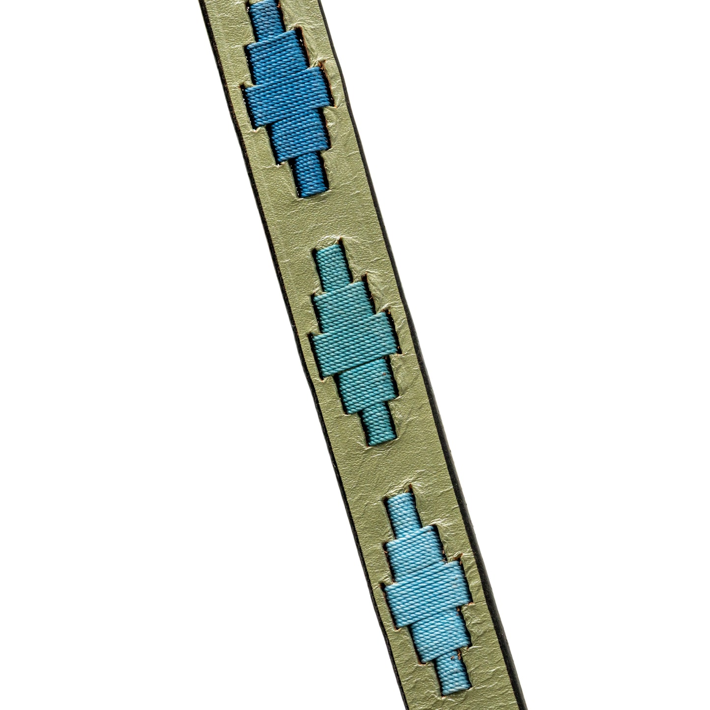 Azura Leather Dog Leash by Halter Ego; blue woven center with olive leather edges on Tampa Home & Garden Store