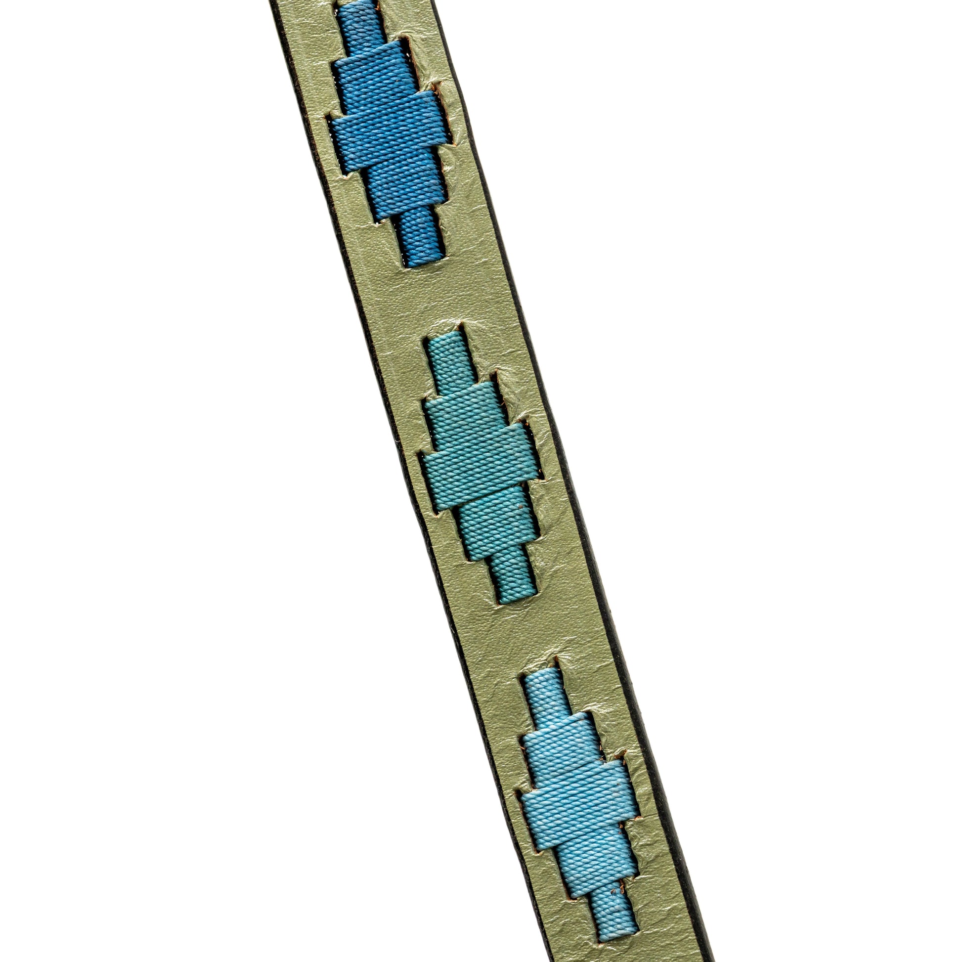 Azura Leather Dog Leash by Halter Ego; blue woven center with olive leather edges on Tampa Home & Garden Store