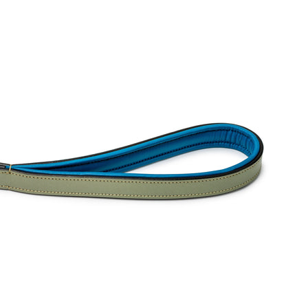 Azura Leather Dog Leash blue olive color-block with contrast stitching Halter Ego on Tampa Home & Garden Store