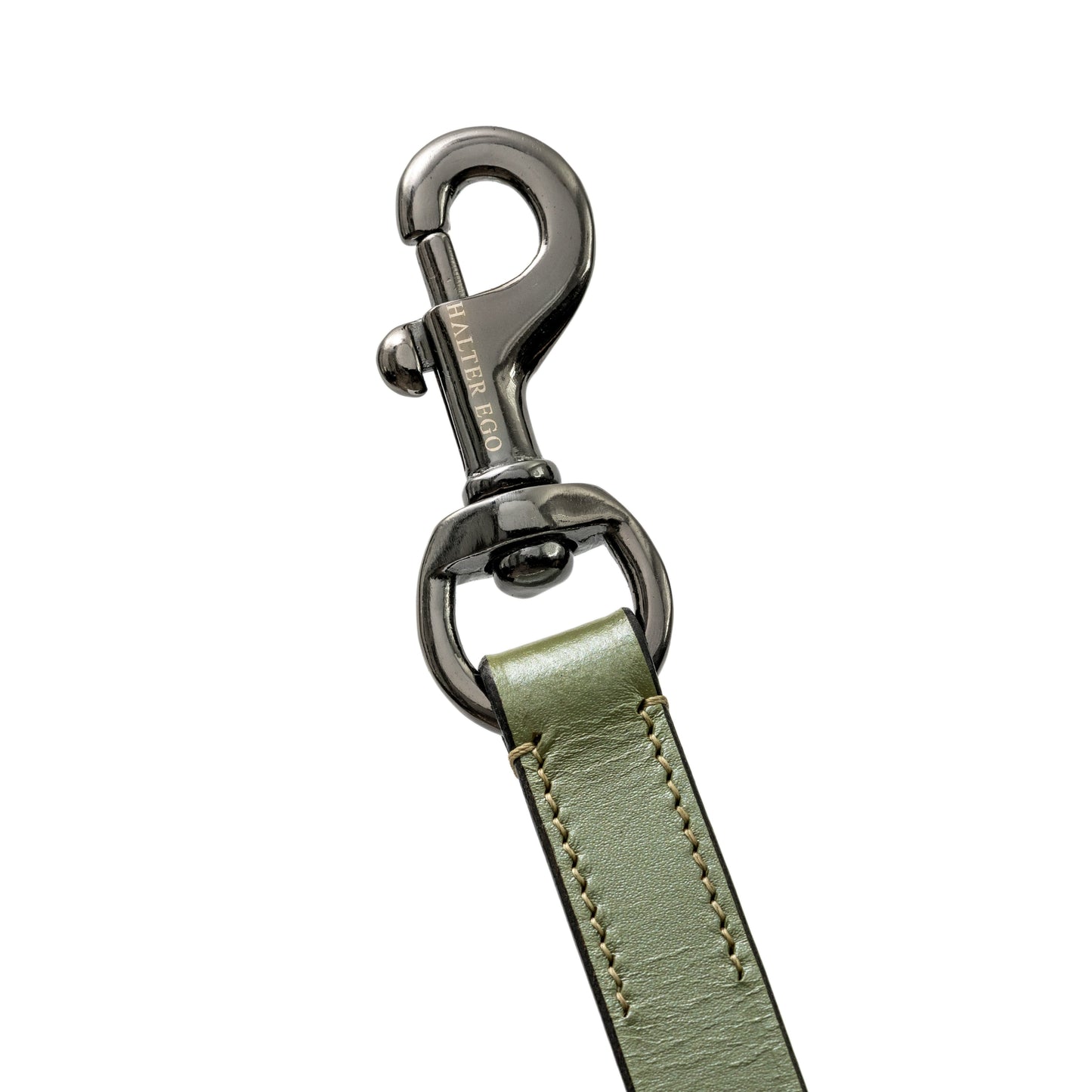Azura Leather Dog Leash by Halter Ego, green leather strap with gunmetal clip on Tampa Home & Garden Store