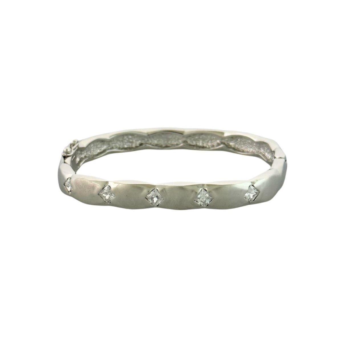 Cushion Bangle bracelet in silver with diamond accents, Lauren G Adams, hinged safety lock on Tampa Home & Garden Store