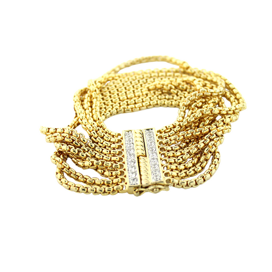 Gold chain mesh bracelet by Lauren G Adams with diamond-studded bar clasp on Tampa Home & Garden Store