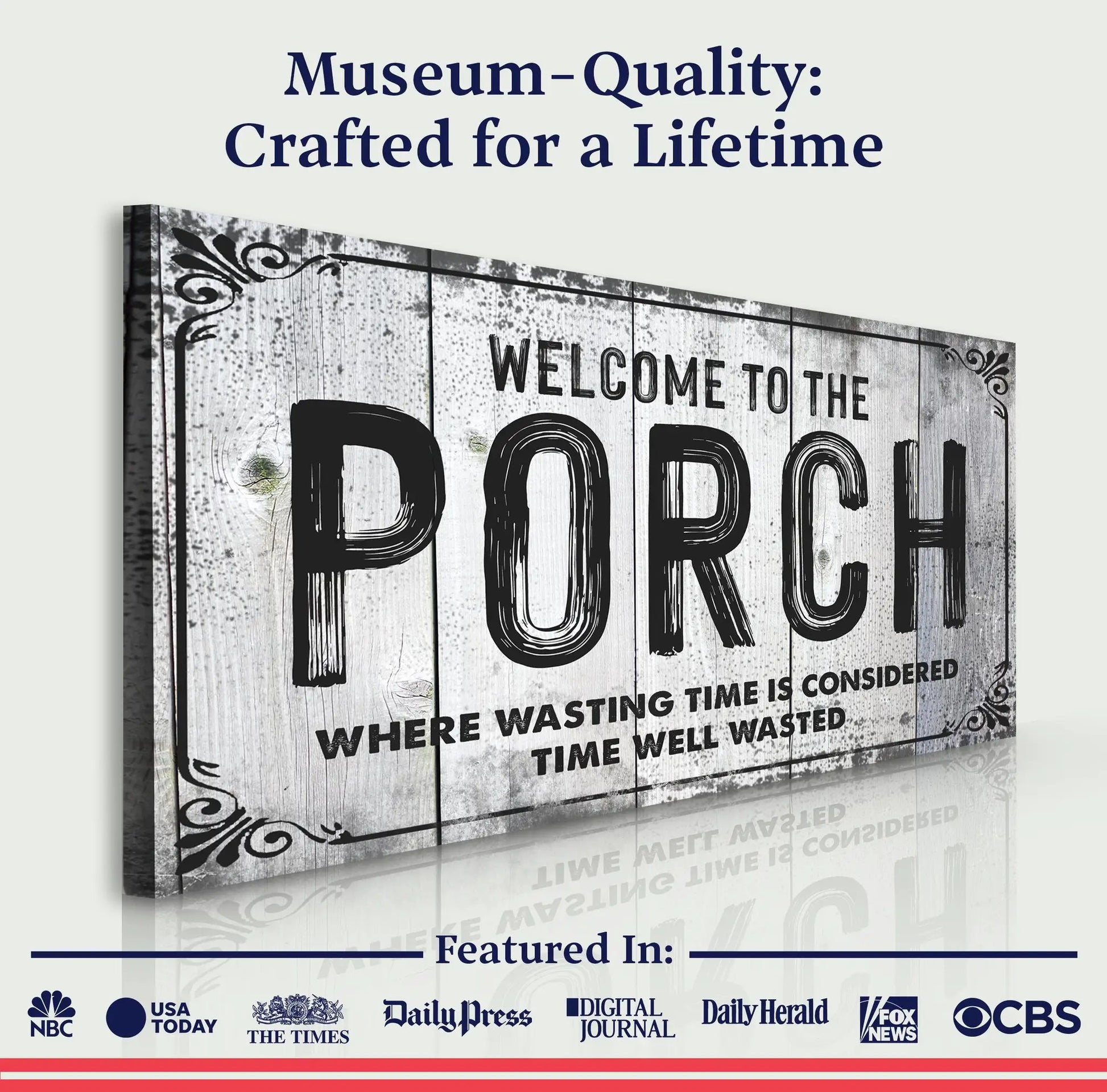 Welcome To The Porch Sign VII canvas by Tailored Canvases with rustic wood panel design on Tampa Home & Garden Store