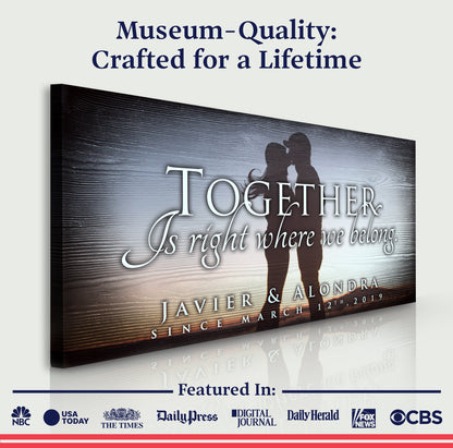 Together Sign V Canvas by Tailored Canvases featuring silhouetted couple on sunset background on Tampa Home & Garden Store