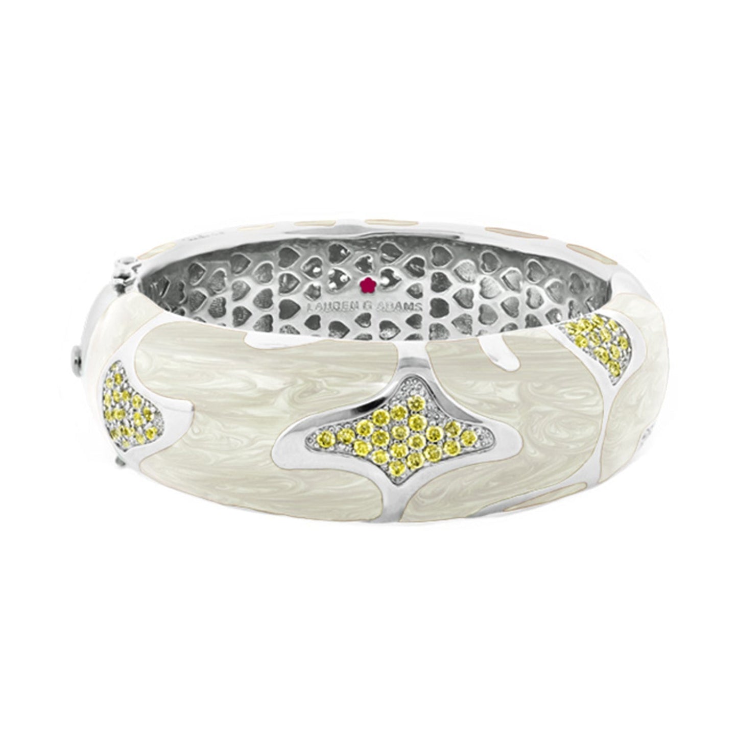 Swirl Tattoo Bangle hinged ivory resin bracelet with yellow crystal clusters by Lauren G Adams on Tampa Home & Garden Store