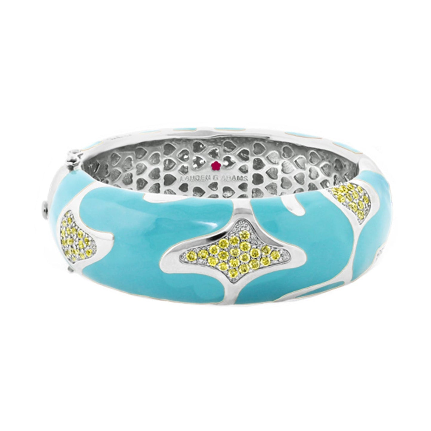 Swirl Tattoo Bangle turquoise enamel bracelet with yellow crystals hinged safety lock on Tampa Home & Garden Store