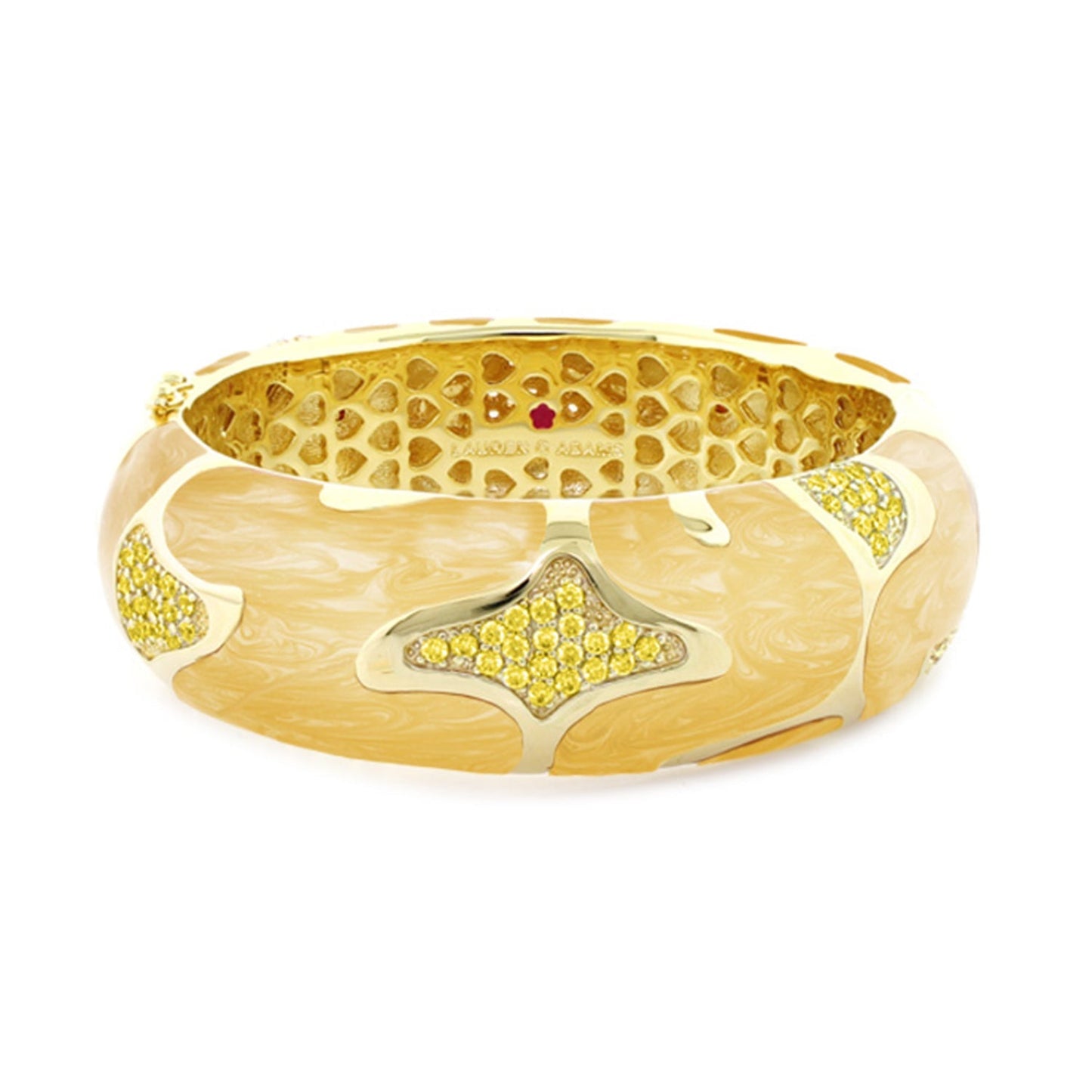 Swirl Tattoo Bangle, hinged bracelet with beige enamel and yellow stones on Tampa Home & Garden Store